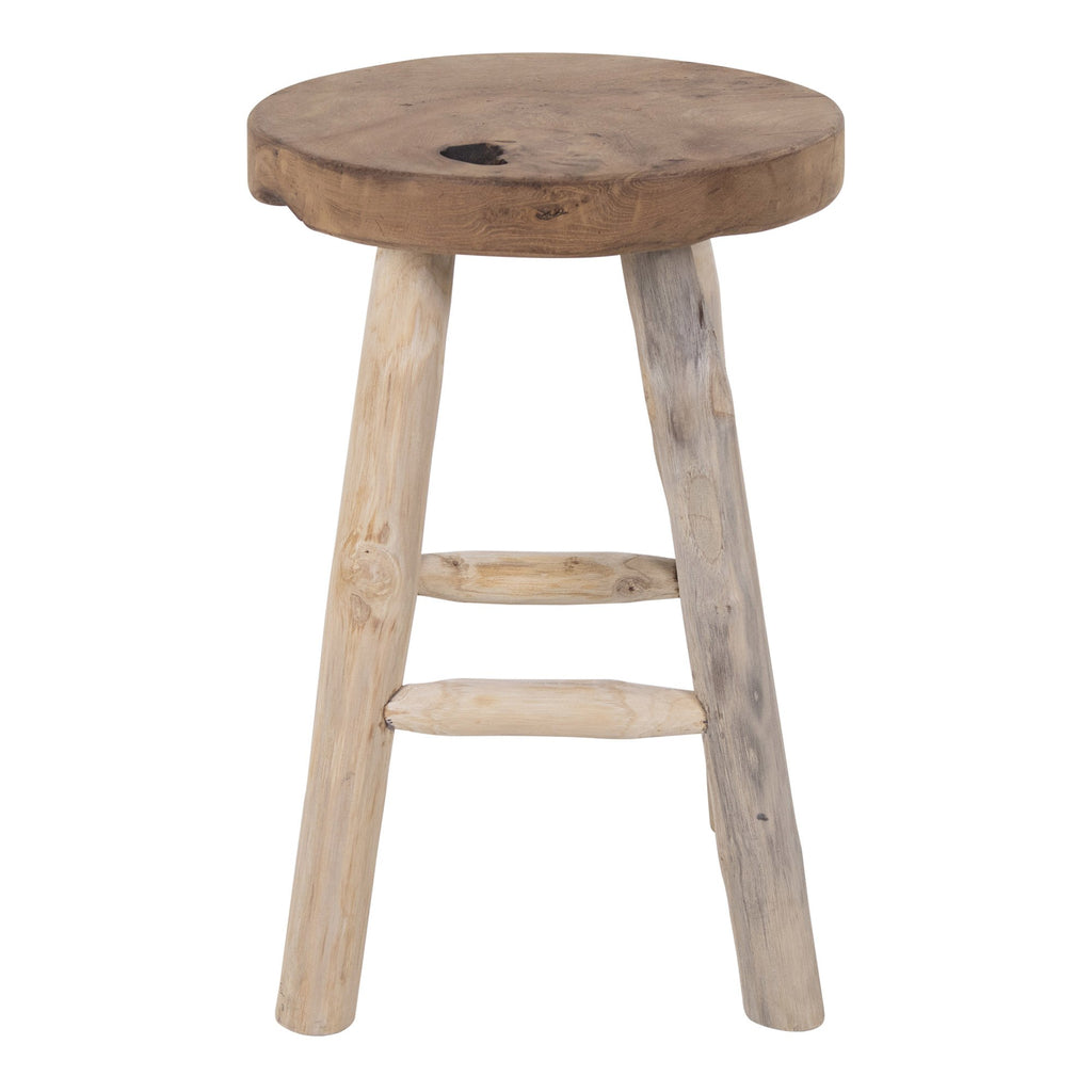 Tabouret en bois de teck naturel à 4 pieds, Ø30x45 cm, couleur naturelle