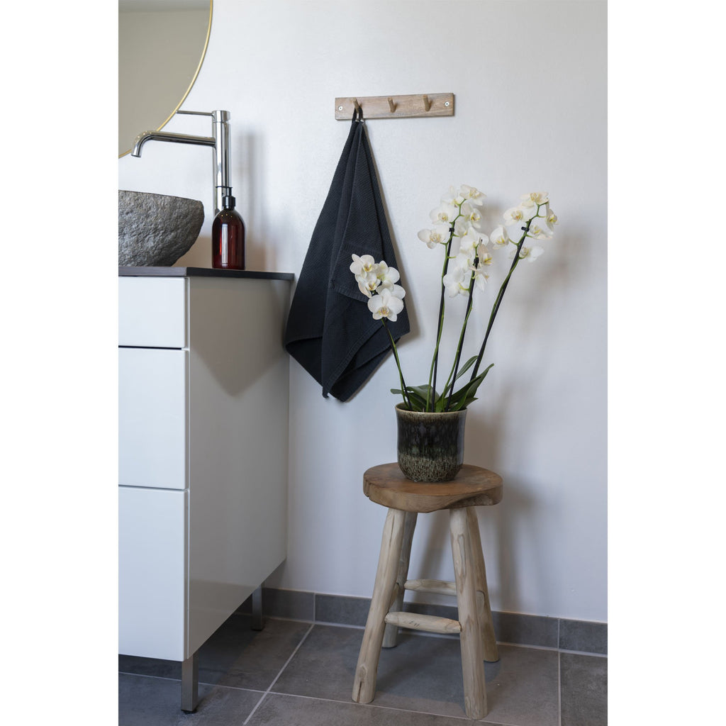 Tabouret en bois de teck naturel à 4 pieds, Ø30x45 cm, couleur naturelle